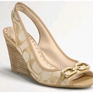 Coach Women's Cynthia Wedge Logo Size 9.5 M EUC Gold Hardware